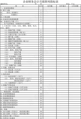企业财务会计月报附列指标表