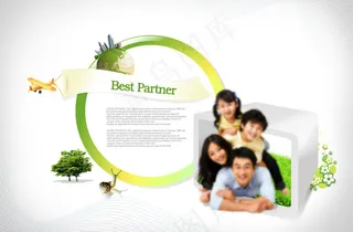 幸福一家人与大树蜗牛PSD分层素材