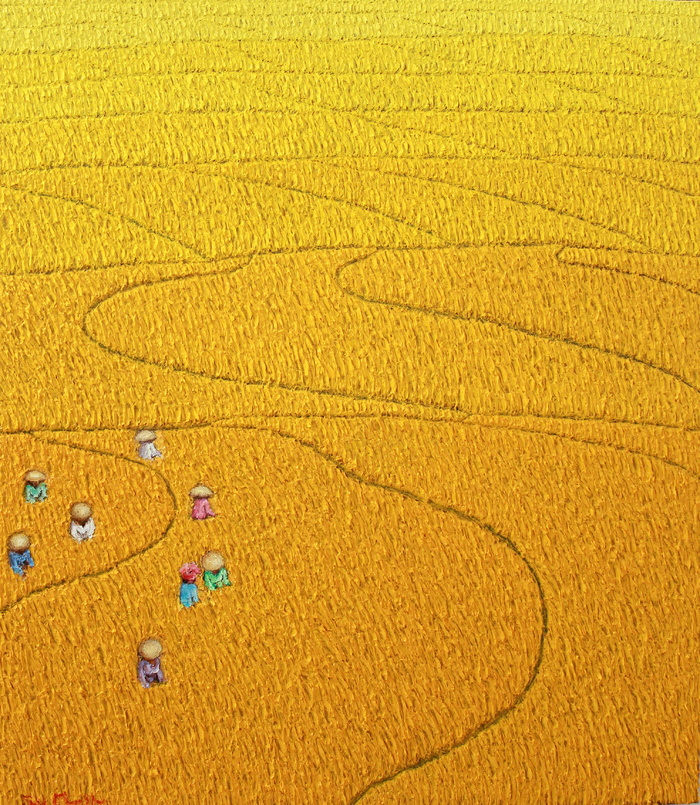 稻田 油画图片
