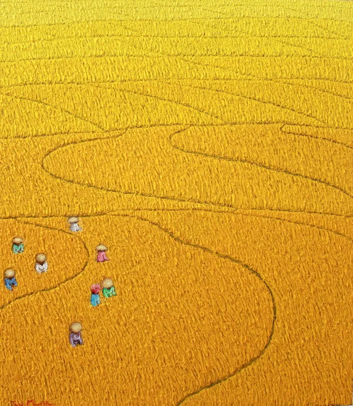 稻田 油画图片