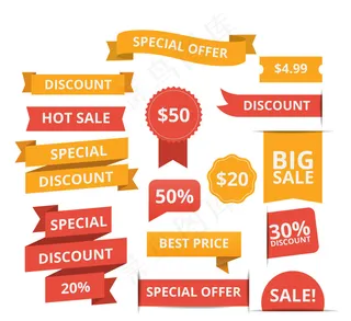 出售的标签和丝带在老式风格