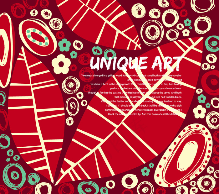 矢量素材精美树叶手绘彩色花纹