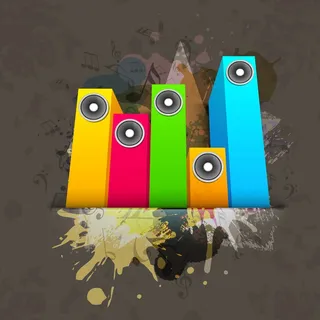 用摘要多彩的音箱设计音乐主题矢量图...