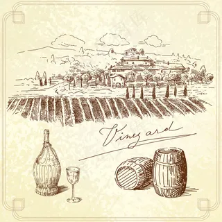 手绘村庄卡片矢量图2