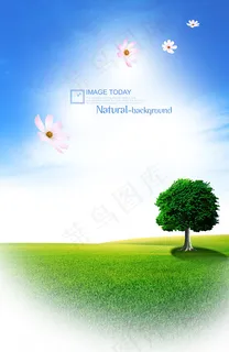 高清绿色概念草树素材