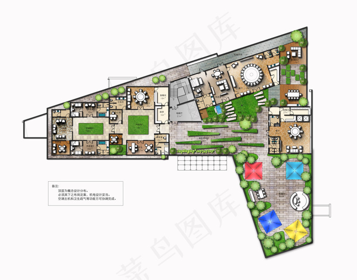 会所彩色平面图(5244X4125(DPI:300))psd模版下载