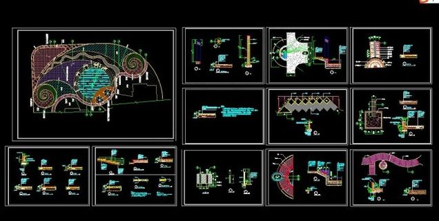 住宅小区广场(带水池)道路铺装及景...