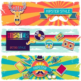 复古风潮流行元素Banner矢量素...