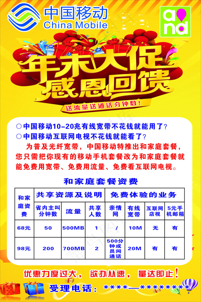 中国移动年末感恩回馈(800X1200)cdr矢量模版下载
