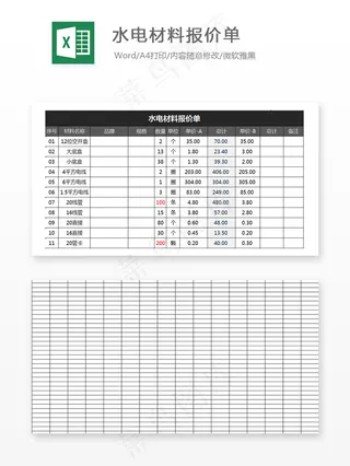 水电材料报价单