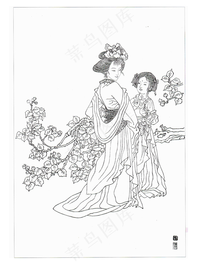 古代仕女白描图片