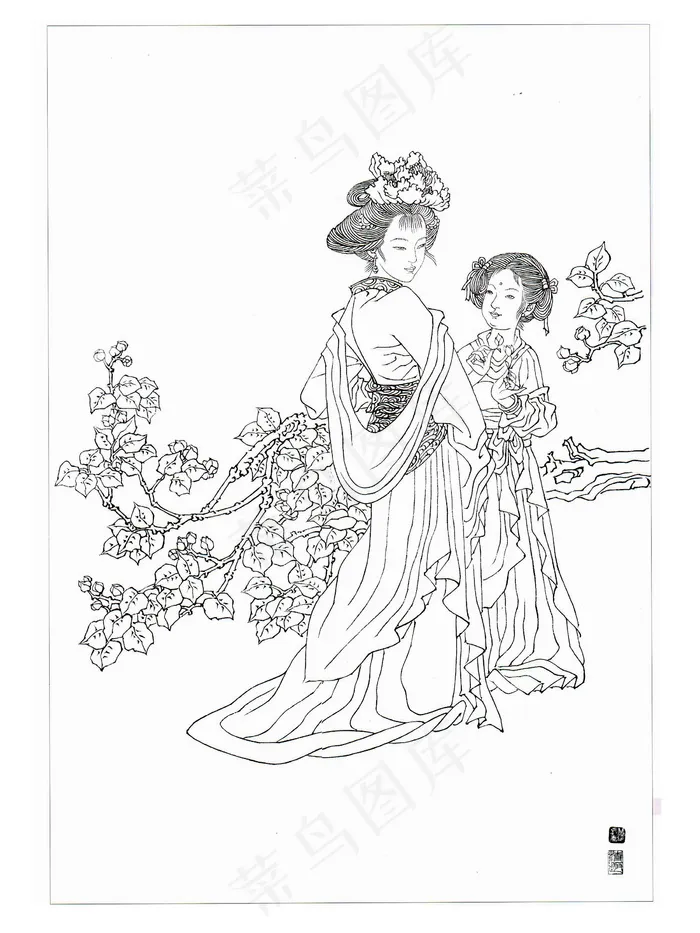 古代仕女白描图片