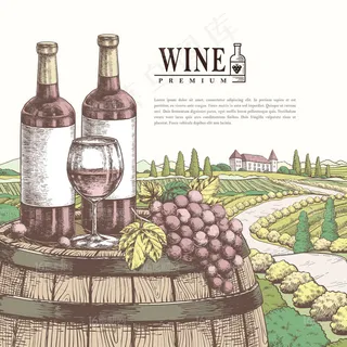 精美手绘葡萄酒元素矢量