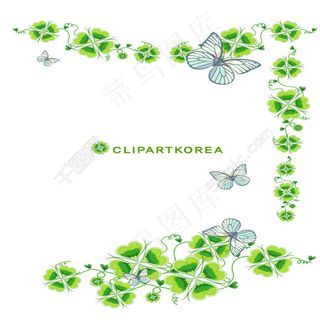 韩式画框绿色四叶草花边设计