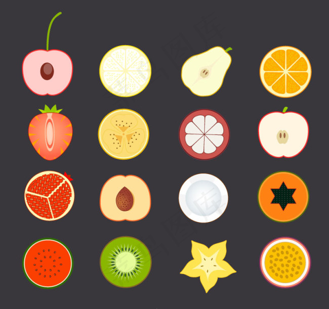 16款水果切面矢量素材