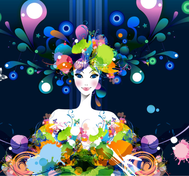创意喷绘女子插画矢量素材ai矢量模版下载