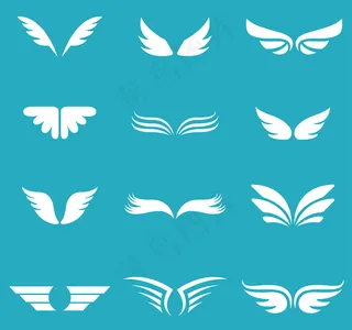 12款白色翅膀设计矢量素材