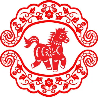 剪纸红灯笼与古典边框图案矢量素材下载