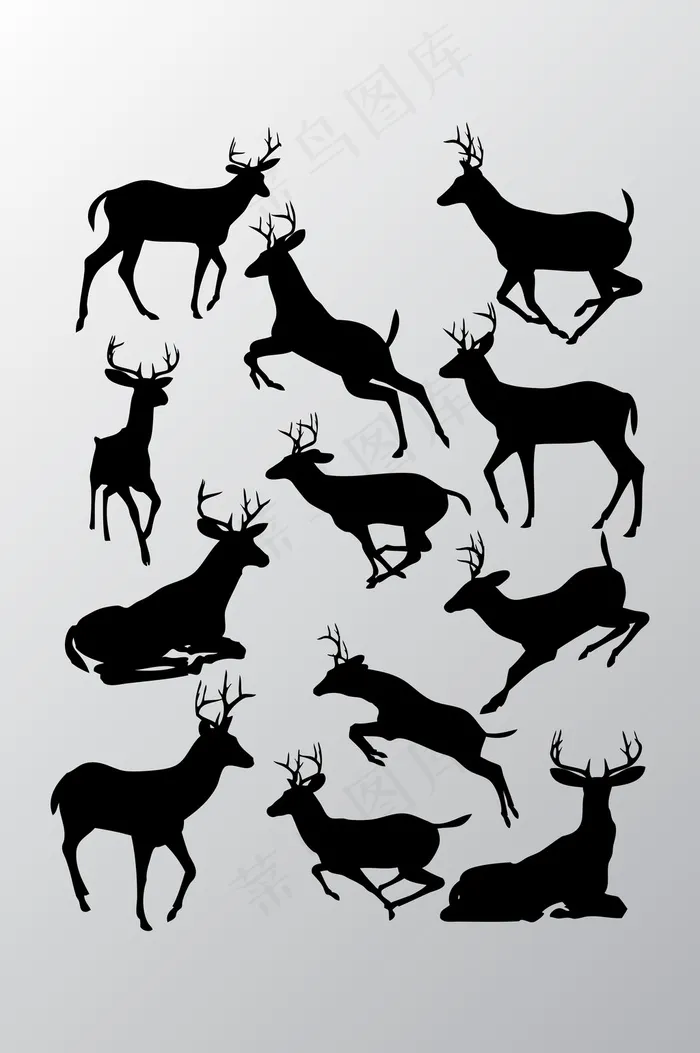 鹿剪影矢量素材下载