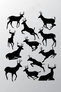 鹿剪影矢量素材下载