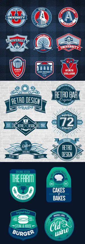 多款背景大学校徽标签矢量素材