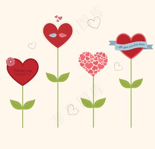 卡通心型花朵贺卡
