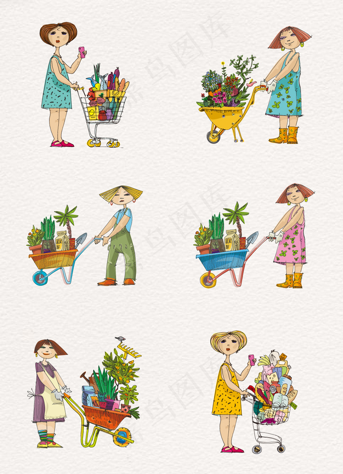 彩色花园员工人物卡通素材