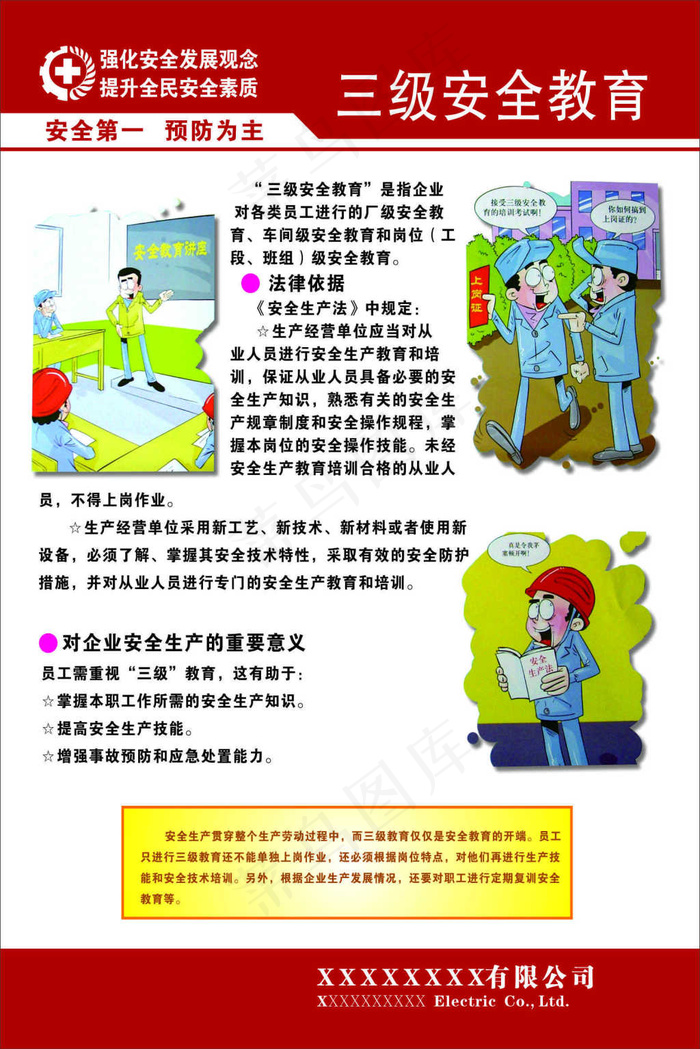 三级安全教育漫画宣传展板cdr矢量模版下载