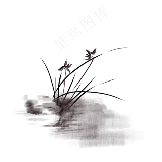 中国风水墨植物兰花,免抠元素