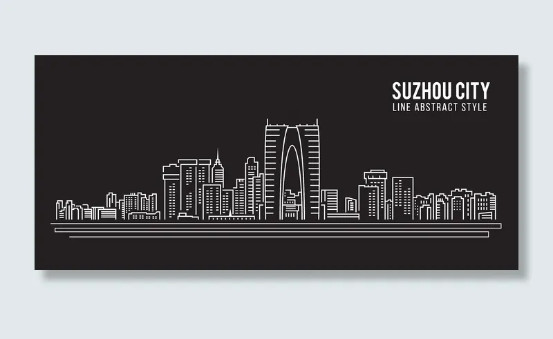 简约线性化线描国家城市建筑地标图案...eps,ai矢量模版下载