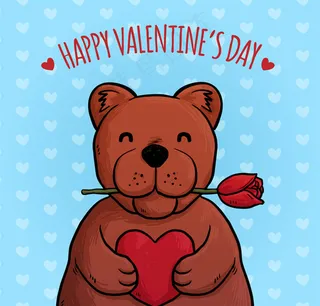 情人节蓝色背景小熊贺卡