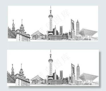 上海城市线稿 上海城市线稿