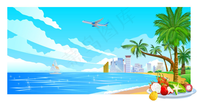 海南景观风景插画ai矢量模版下载