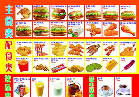 德州汉堡餐牌图片