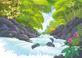 卡通小溪风景漫画