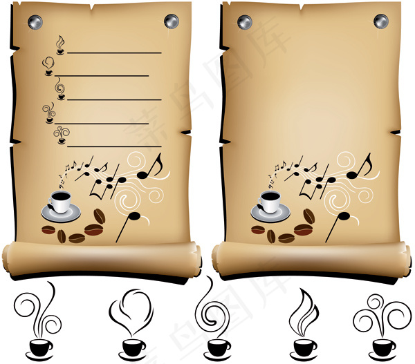 旧的牛皮纸咖啡店菜单矢量素材