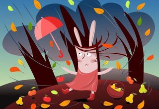 卡通狂风中的兔子表情图片