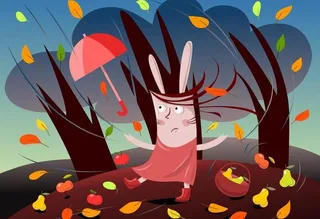 卡通狂风中的兔子表情图片