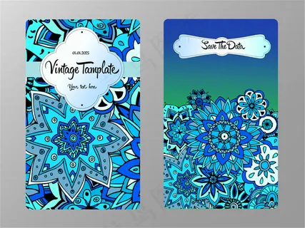 卡通蓝色花朵婚礼请帖图片