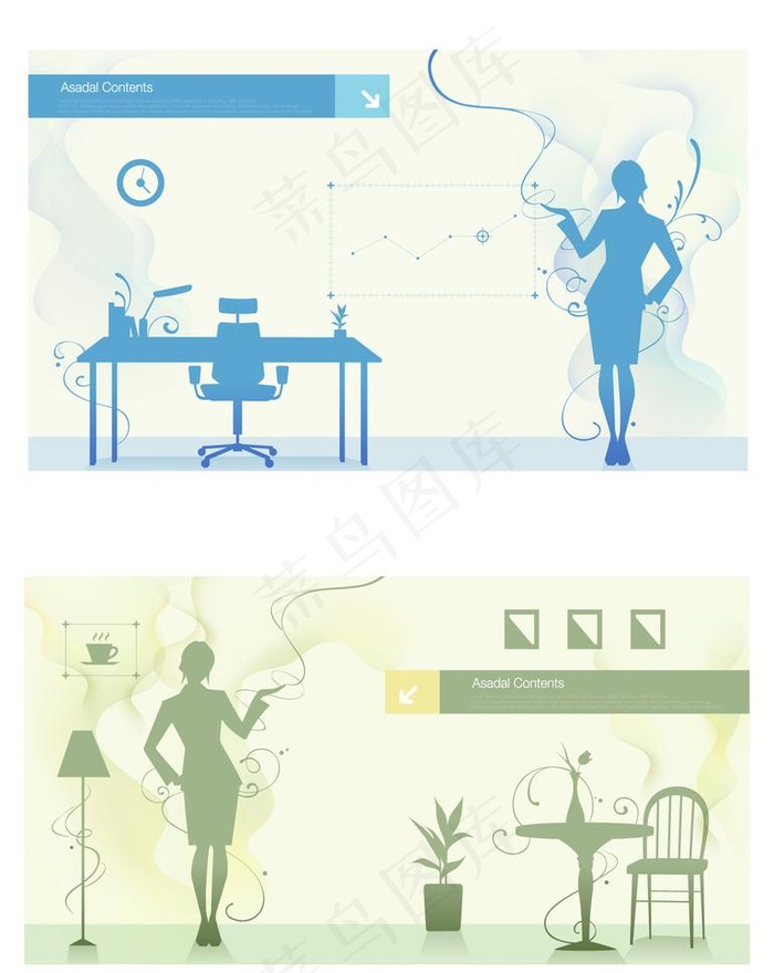 商务女性与办公室矢量图图片