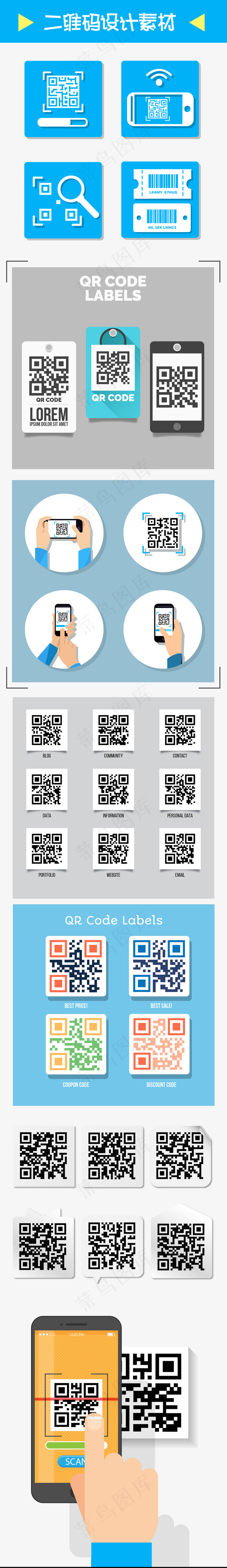 矢量二维码设计素材微信扫码元素模板...