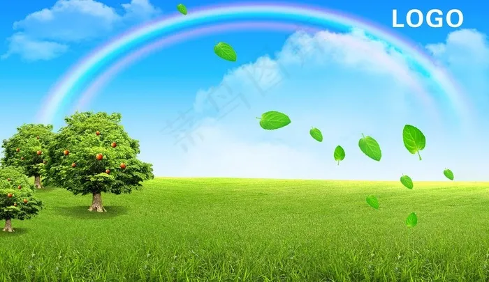 草地 天空 白云图片psd模版下载
