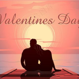 情人节里的情人看日落向量元素背景矢量图