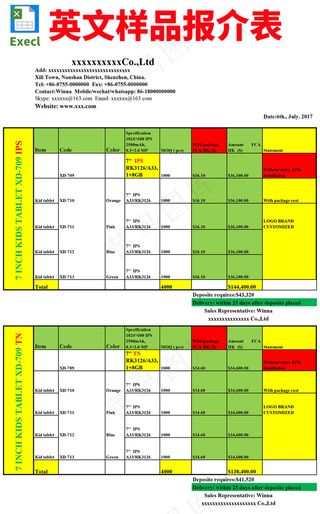 英文报价表英文报价单英文版样品报价...