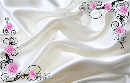 绸缎背景月季花电视背景墙