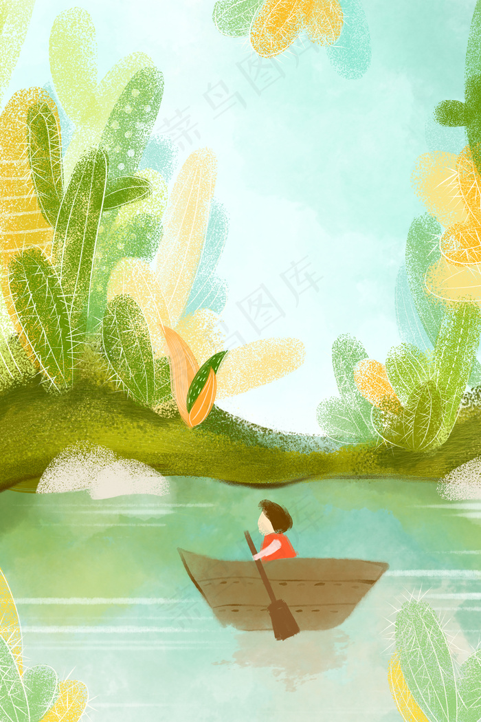 春季踏青出游温馨手绘插画海报背景