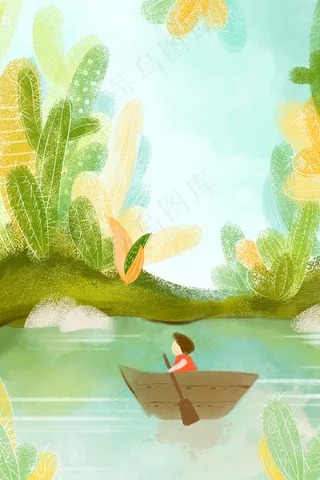 春季踏青出游温馨手绘插画海报背景