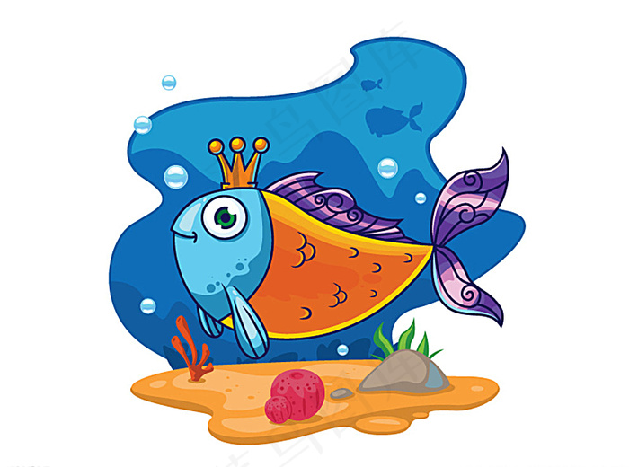 卡通戴王冠的 鱼图片