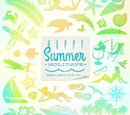 暑假旅游元素背景eps,ai矢量模版下载