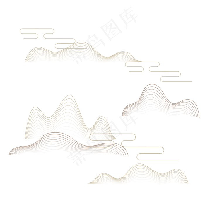 中国风山水线条,免抠元素